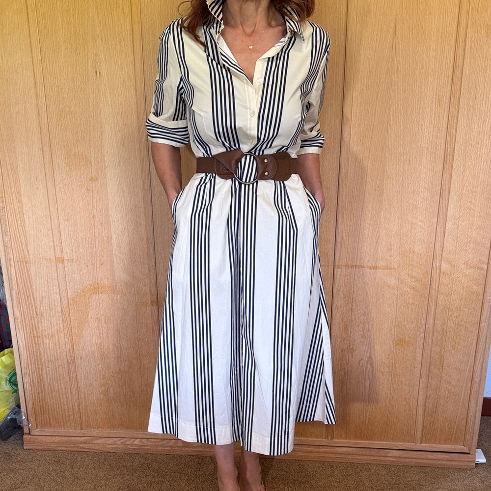 Rachel Zoe Black and Cream Striped Midi Dress